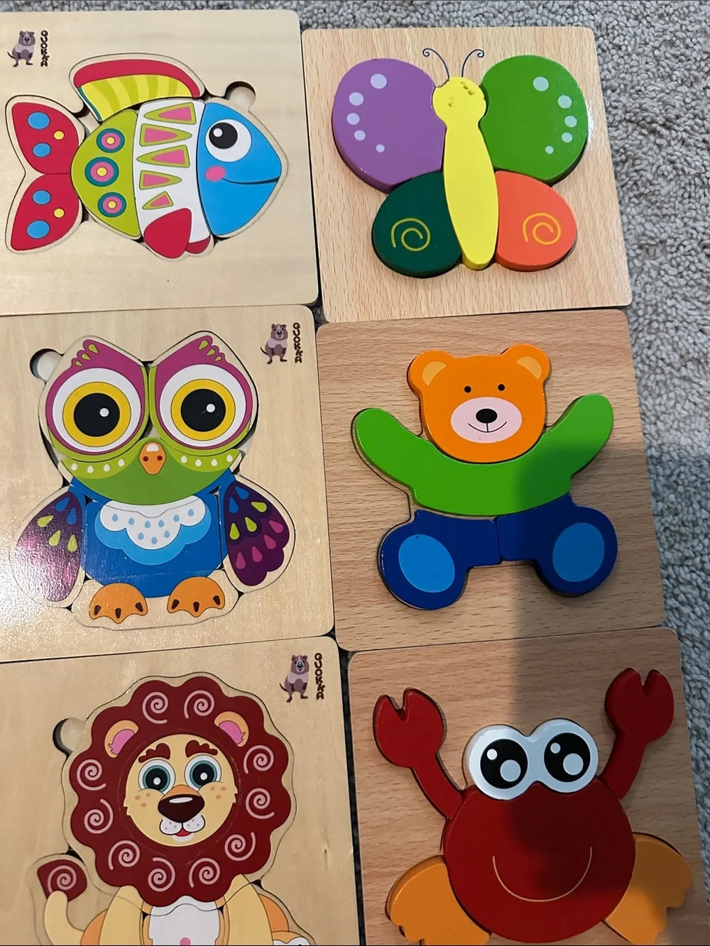 Lot of Wooden Animal & Vehicle Chunky Puzzle Set for Kids - Multicolor